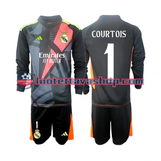 Lapset Real Madrid Maalivahdin Thibaut Courtois 1 2024-2025 Musta Pitkähihainen Fanipaita ,Vieras