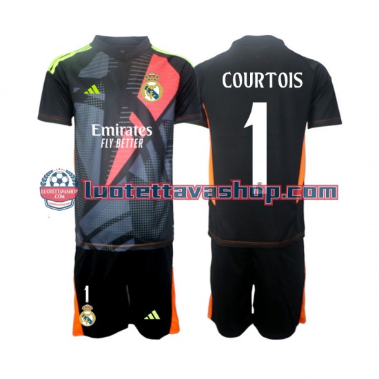 Lapset Real Madrid Maalivahdin Thibaut Courtois 1 2024-2025 Musta Lyhythihainen Fanipaita ,Vieras