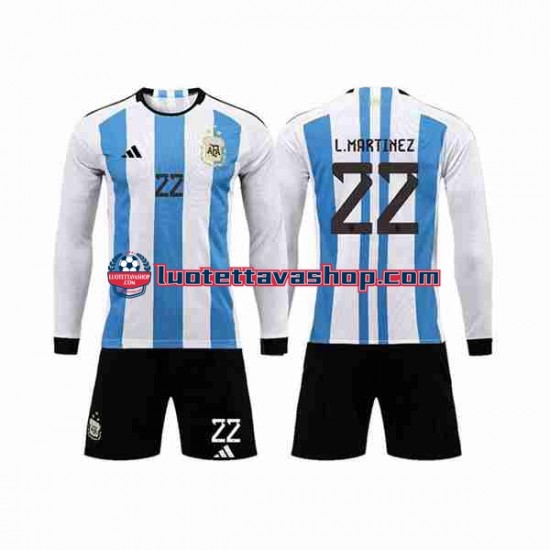 Lapset Argentiina 3 Stars Lautaro Martinez 22 World Cup 2022 Pitkähihainen Fanipaita ,Koti