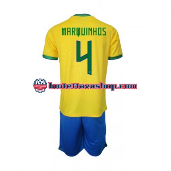 Lapset Brasilia Marquinhos 4 World Cup 2022 Lyhythihainen Fanipaita ,Koti
