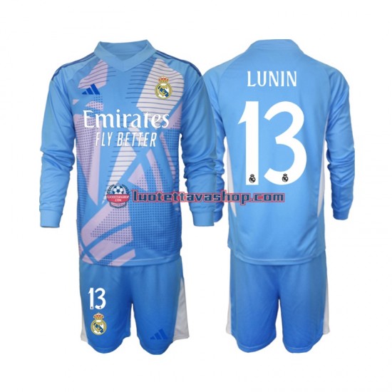 Lapset Real Madrid Maalivahdin Andriy Lunin 13 2024-2025 Pitkähihainen Fanipaita ,Koti