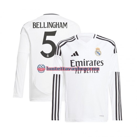 Miehet Real Madrid Jude Bellingham 5 2024-2025 Valkoinen Pitkähihainen Fanipaita ,Koti